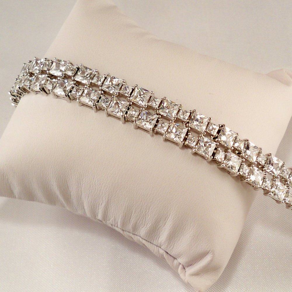 NEW Charles Winston Vintage Princess Double Row Cubic Zirconias Silver Bracelet
